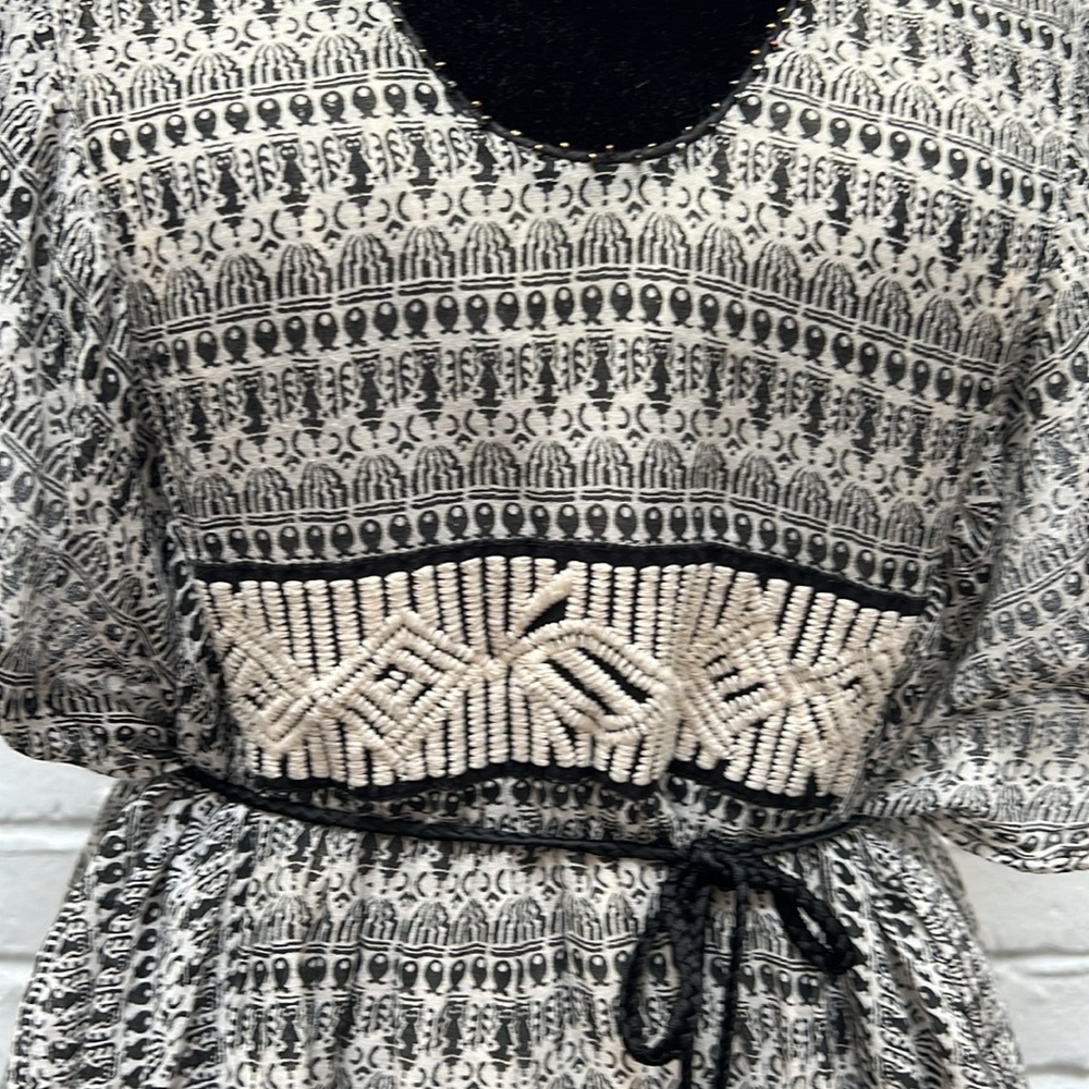 French Connection Black and White Embroidered Midi Dress